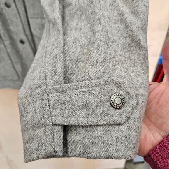 Lauren Ralph Lauren Shirt Jacket Gray Wool Blend Snap Closure Shacket Large - Picture 7 of 15
